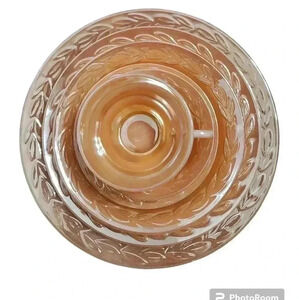 Fire King Peach Luster Laurel Leaf place setting